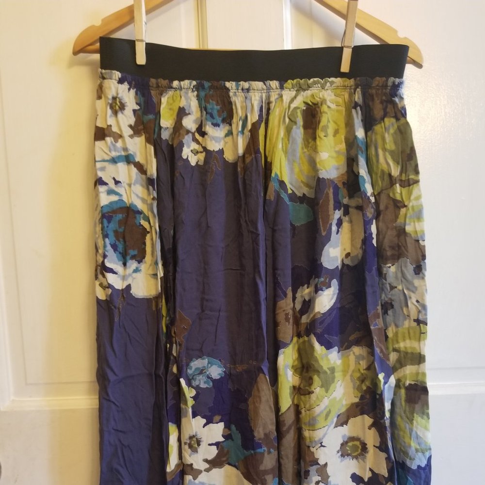 Midi length blue & green floral skirt